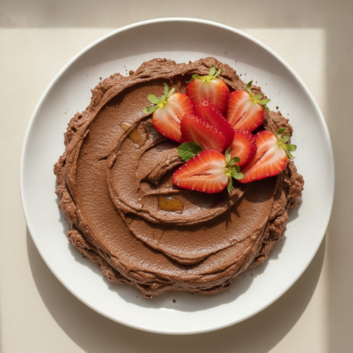 Silky Chocolate Protein Pudding with Sliced Strawberries