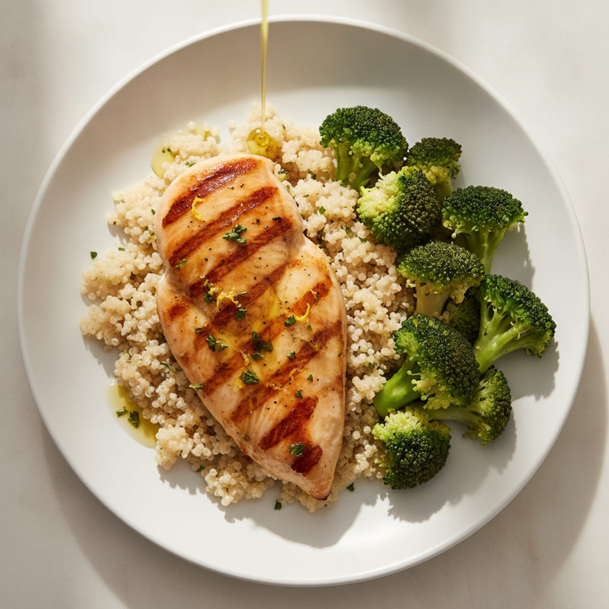 Grilled Chicken Breast with Quinoa and Steamed Broccoli