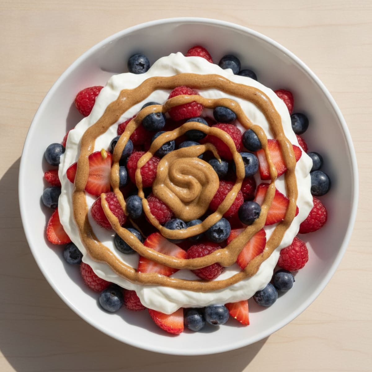 Greek Yogurt Protein Parfait with Mixed Berries and Almond Butter