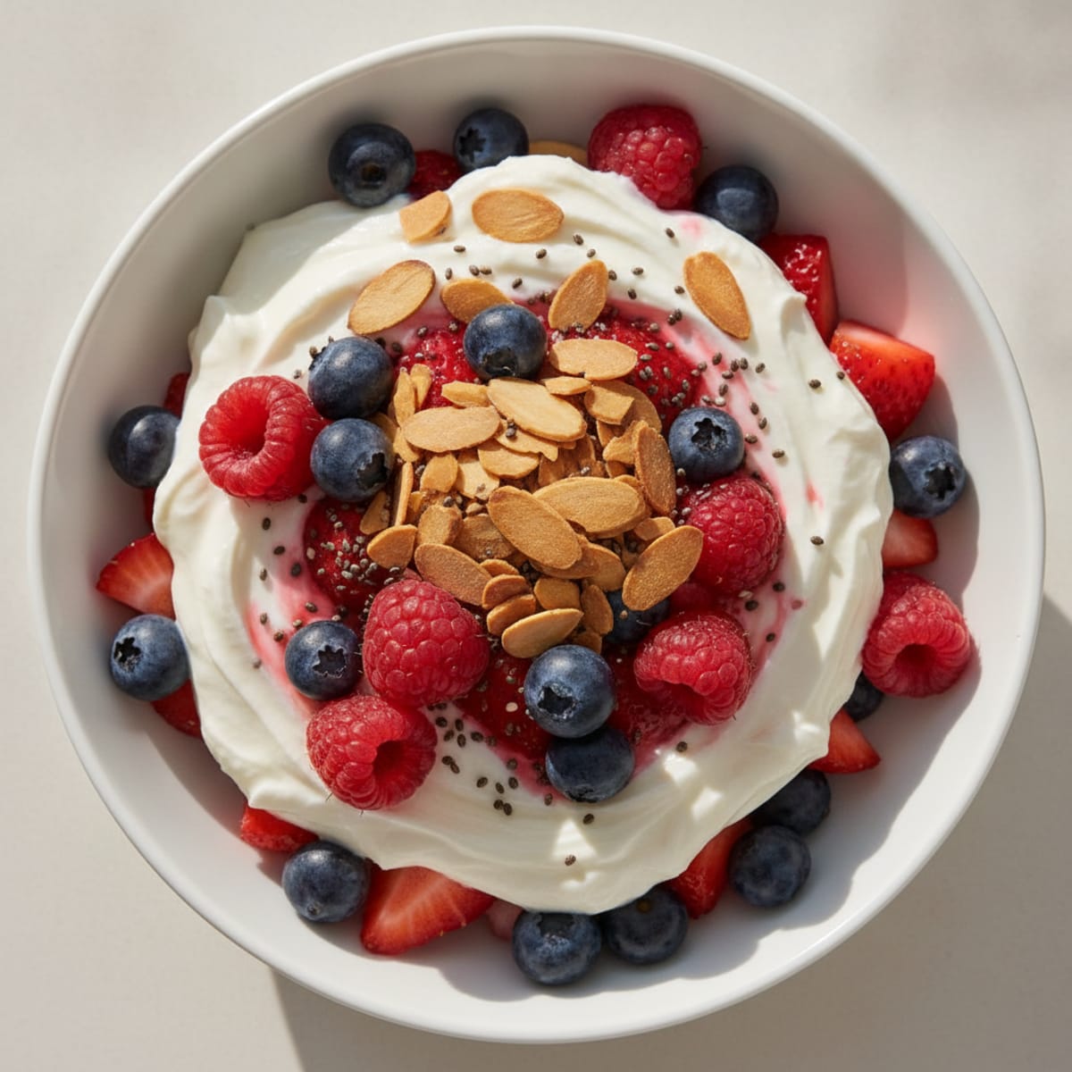Greek Yogurt Protein Parfait with Mixed Berries and Almonds
