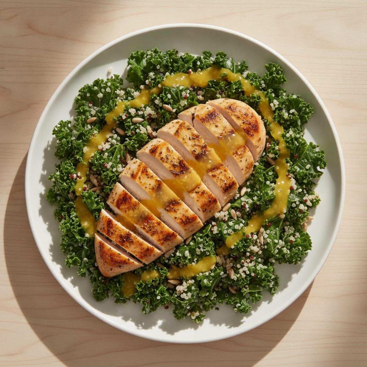 Grilled Chicken Breast with Crunchy Kale Salad and Quinoa