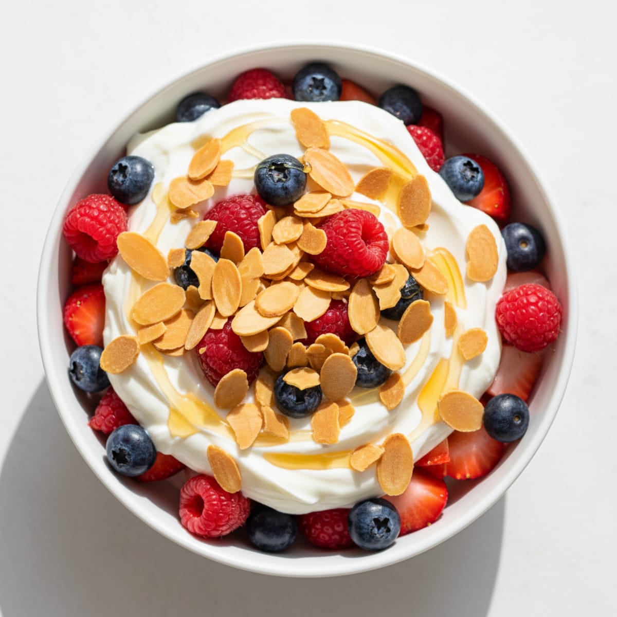 Greek Yogurt Parfait with Crunchy Almonds and Fresh Berries