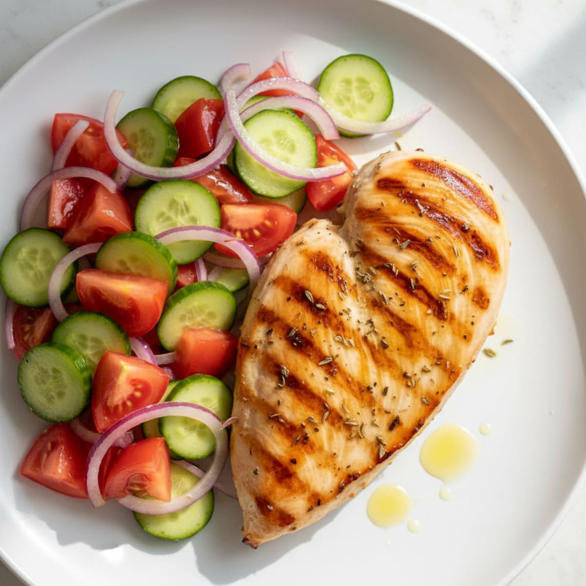 Grilled Chicken Breast with Cucumber Tomato Salad