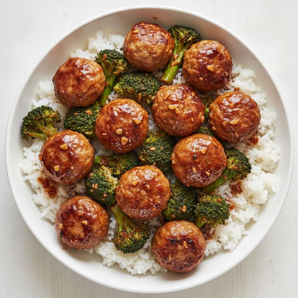 Hoisin Turkey Meatballs with Broccoli and Rice