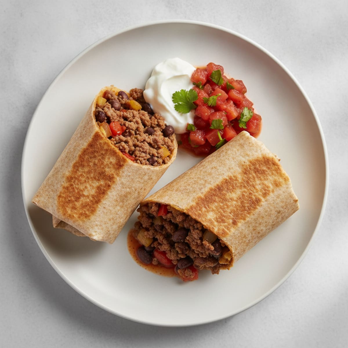 Zesty Ground Beef and Black Bean Burrito