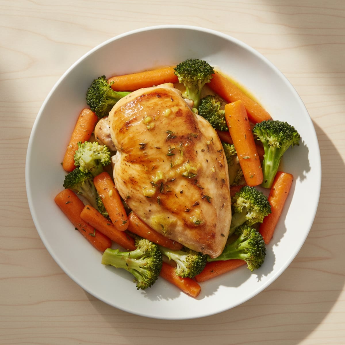 Lemon Herb Roasted Chicken with Carrots and Broccoli