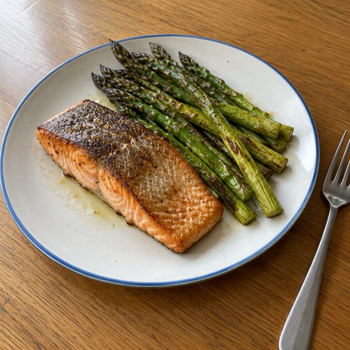 Pan-seared salmon with roasted asparagus