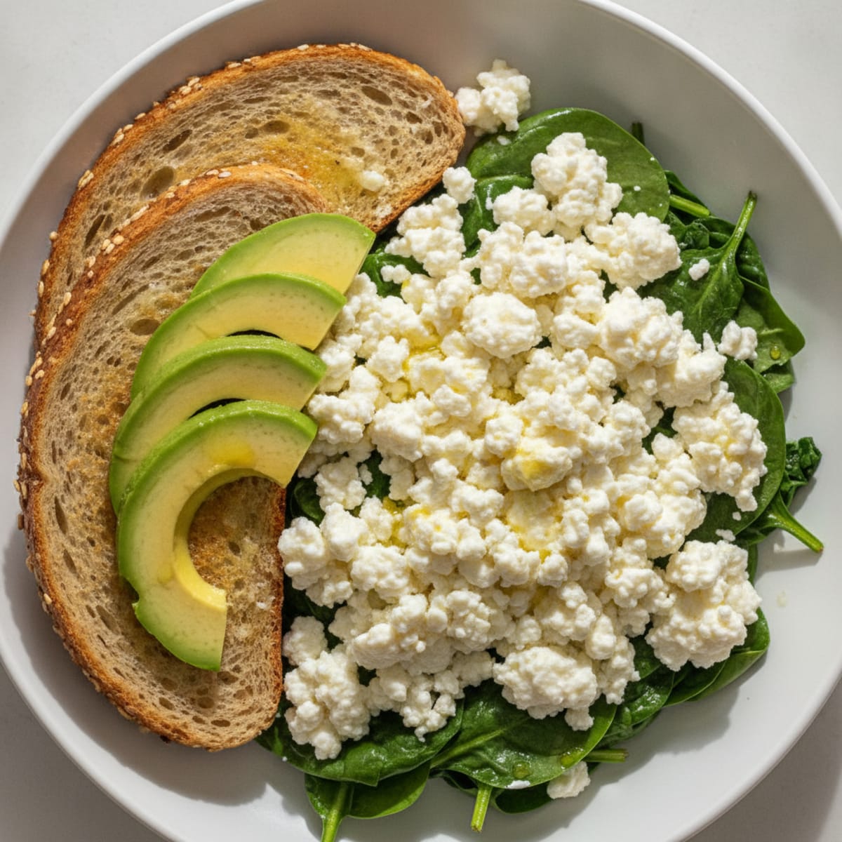 Cottage Cheese and Egg White Scramble with Sautéed Spinach
