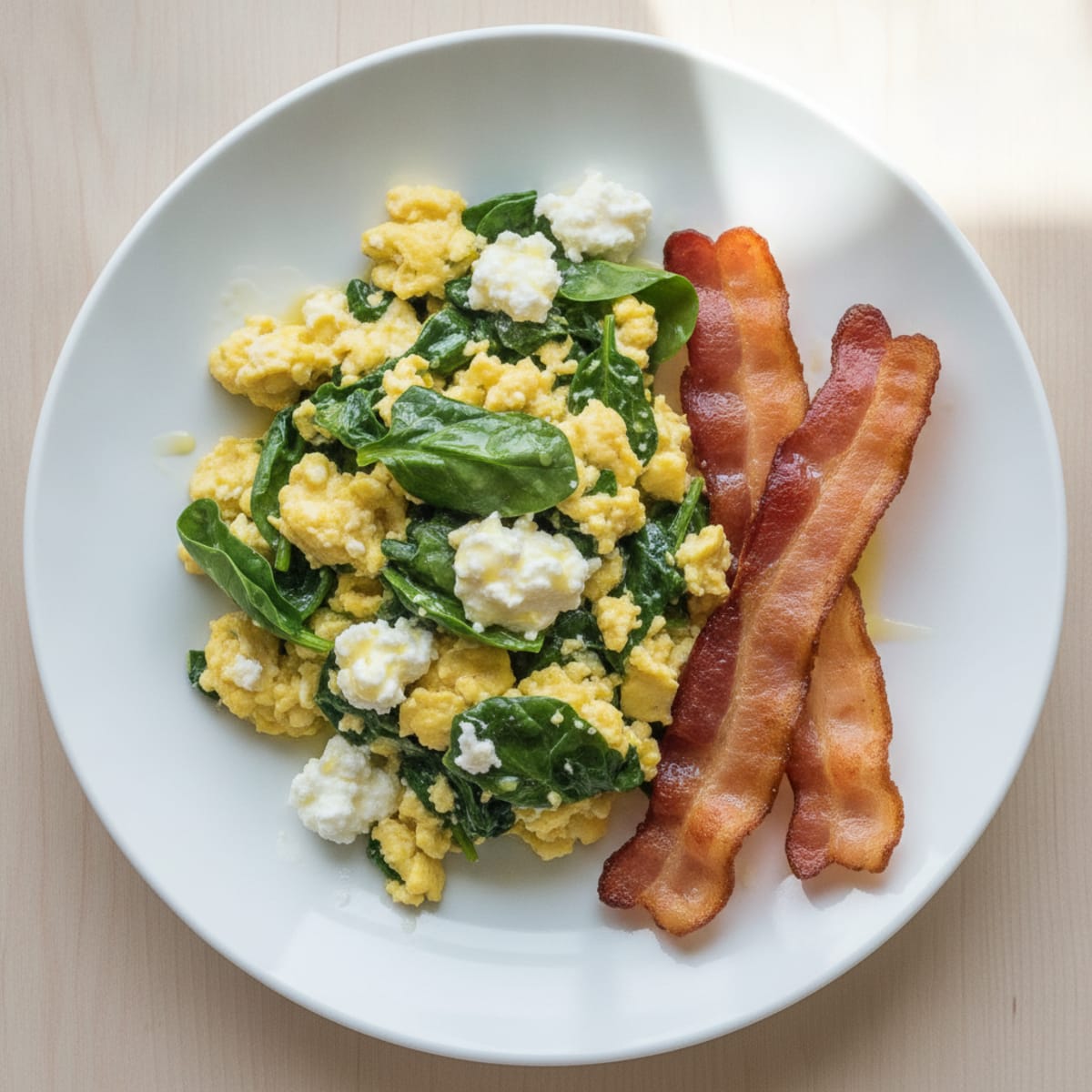 Cottage Cheese Scramble with Spinach and Turkey Bacon