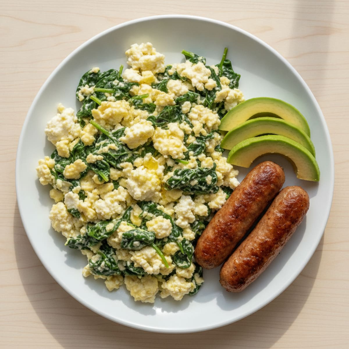 Cottage Cheese Scramble with Spinach and Turkey Sausage