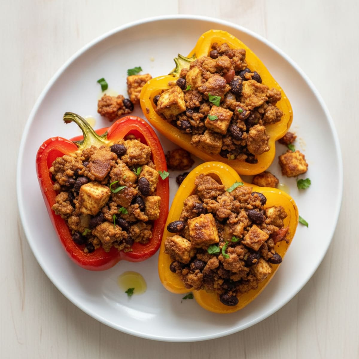 Tofu Turkey Black Bean Stuffed Peppers