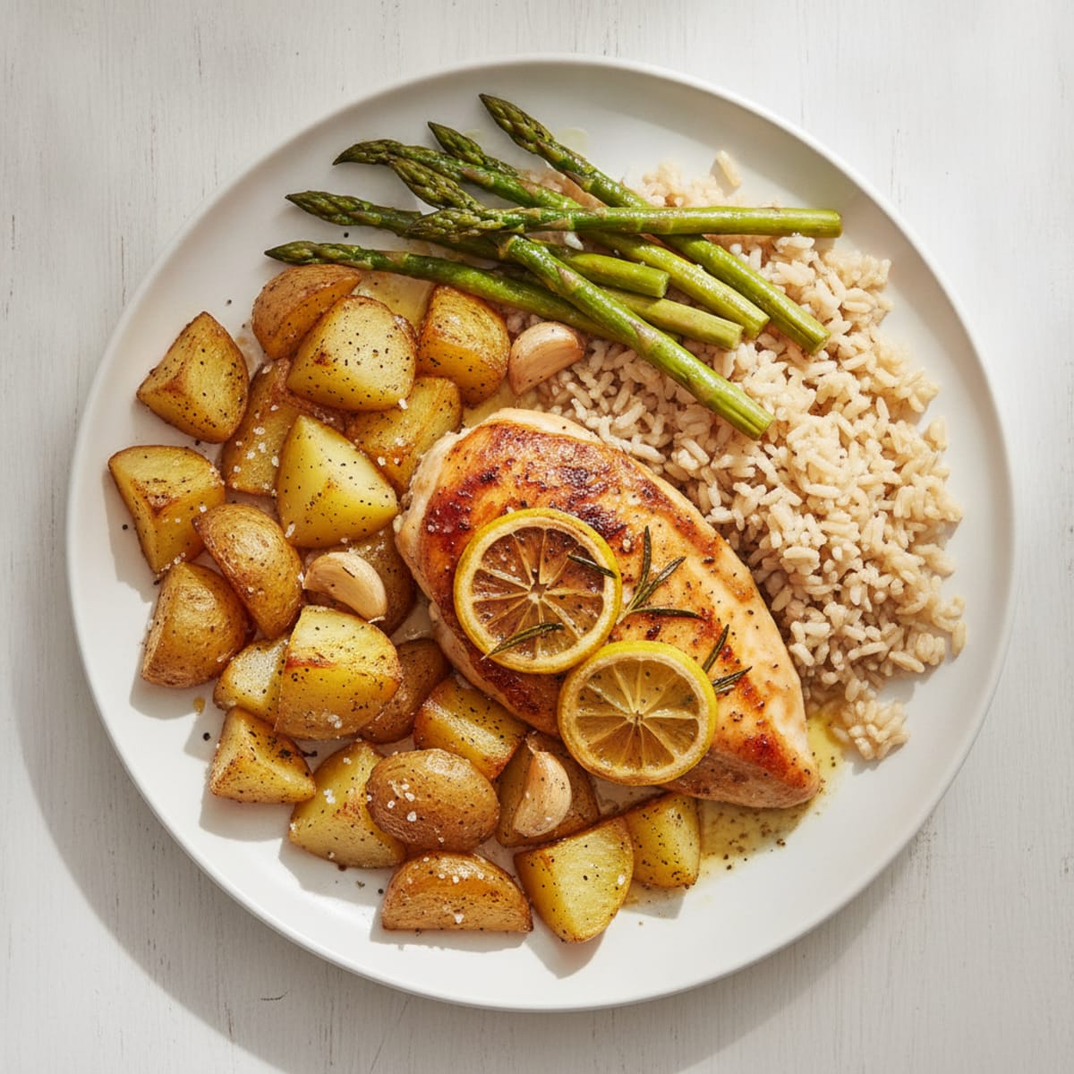 Lemon Herb Roasted Chicken with Potatoes and Rice