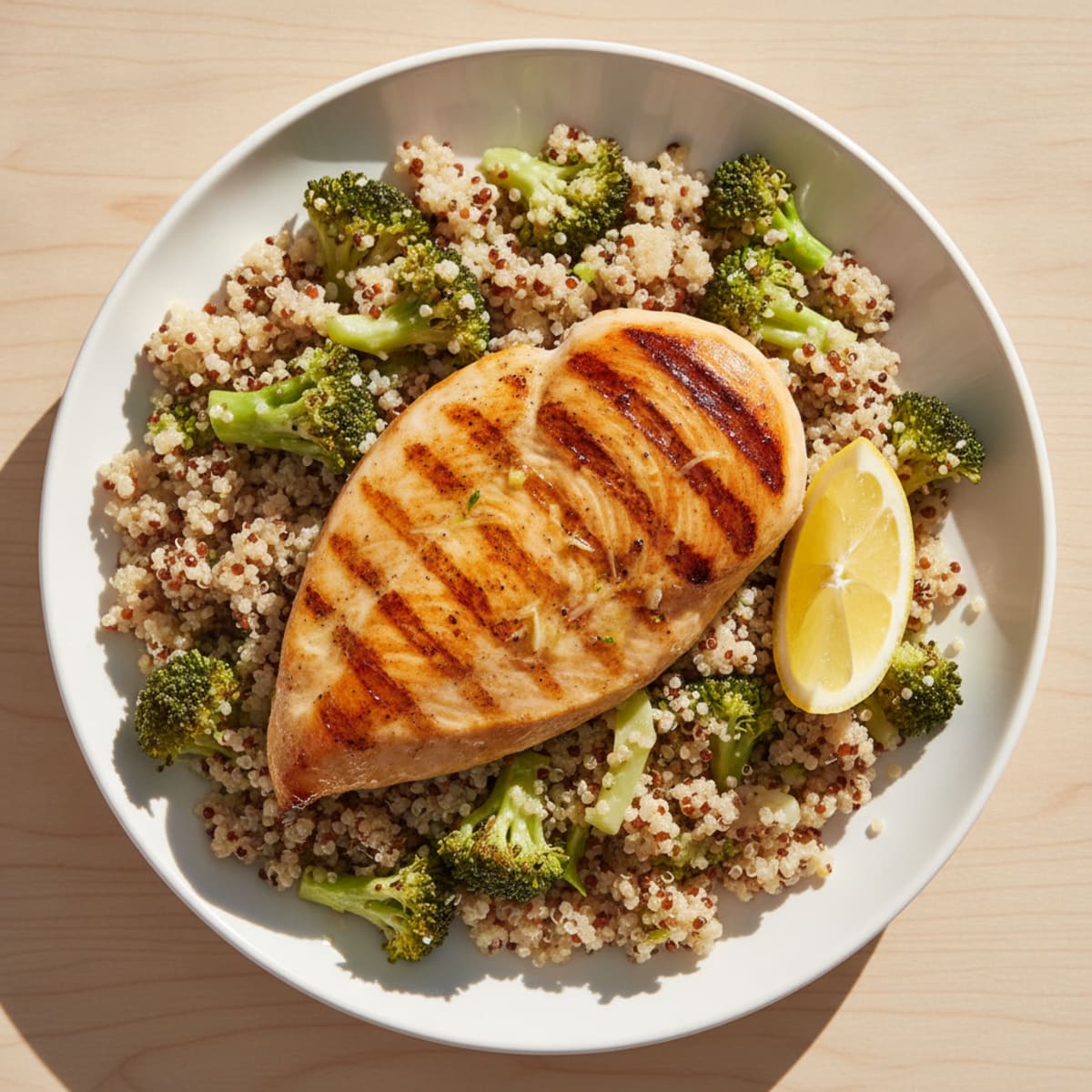 Grilled Chicken Breast with Quinoa and Steamed Broccoli