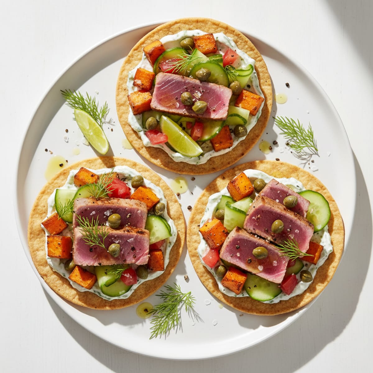 Seared Tuna Tostadas with Dill Skyr