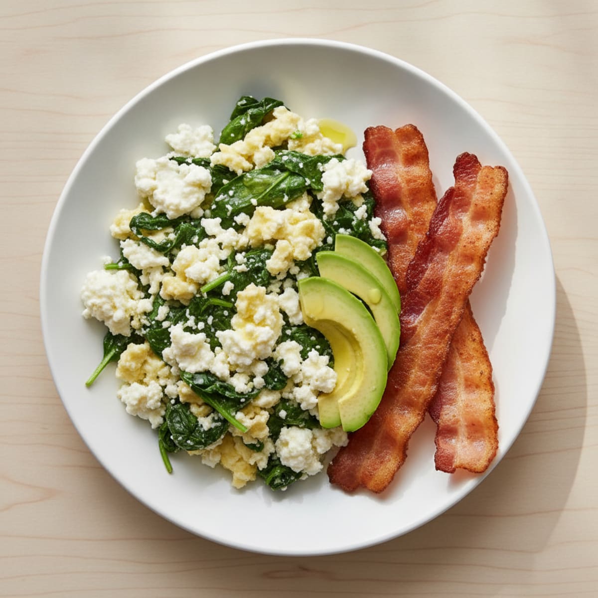 Cottage Cheese Scramble with Spinach and Turkey Bacon