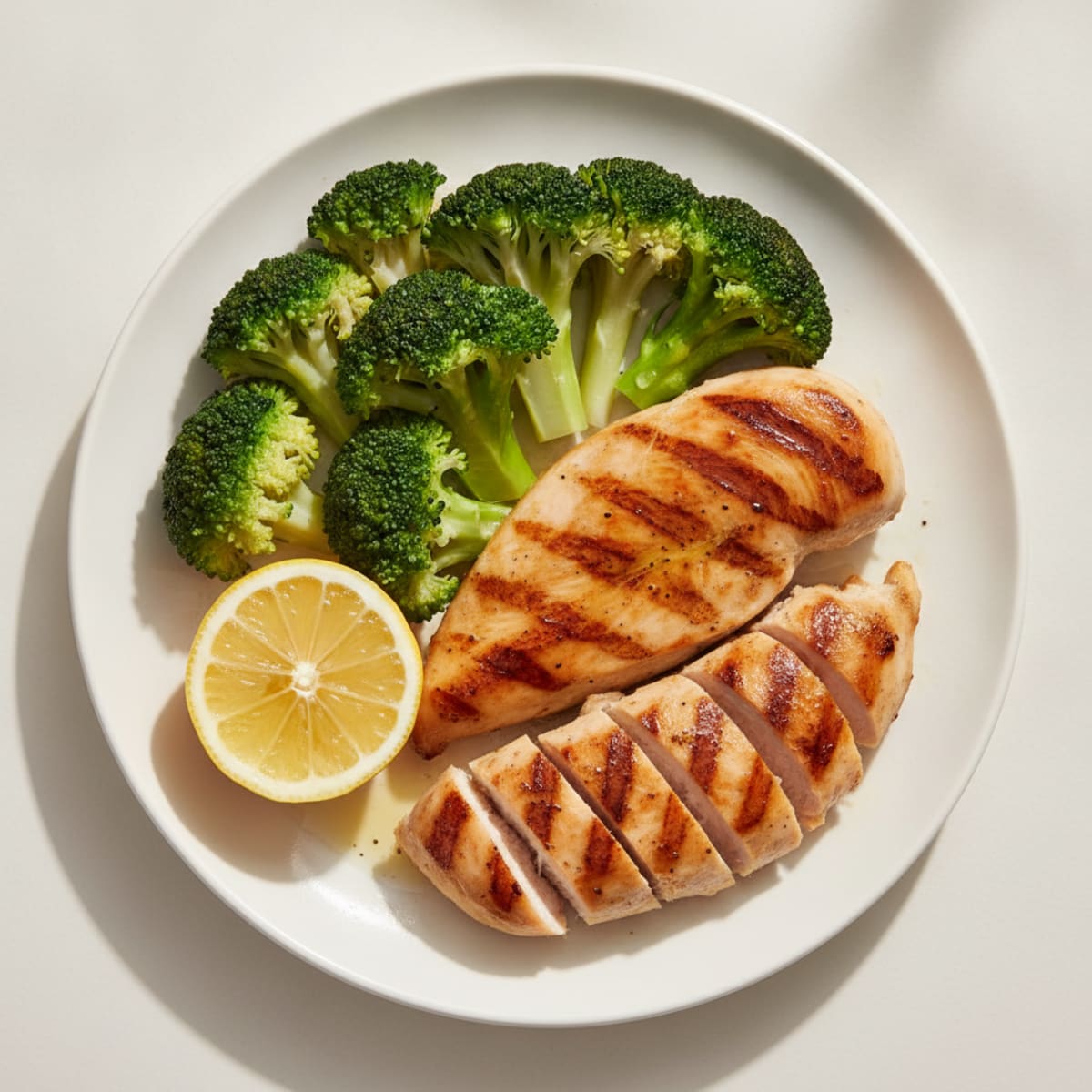 Grilled Chicken Breast with Steamed Broccoli and Lemon