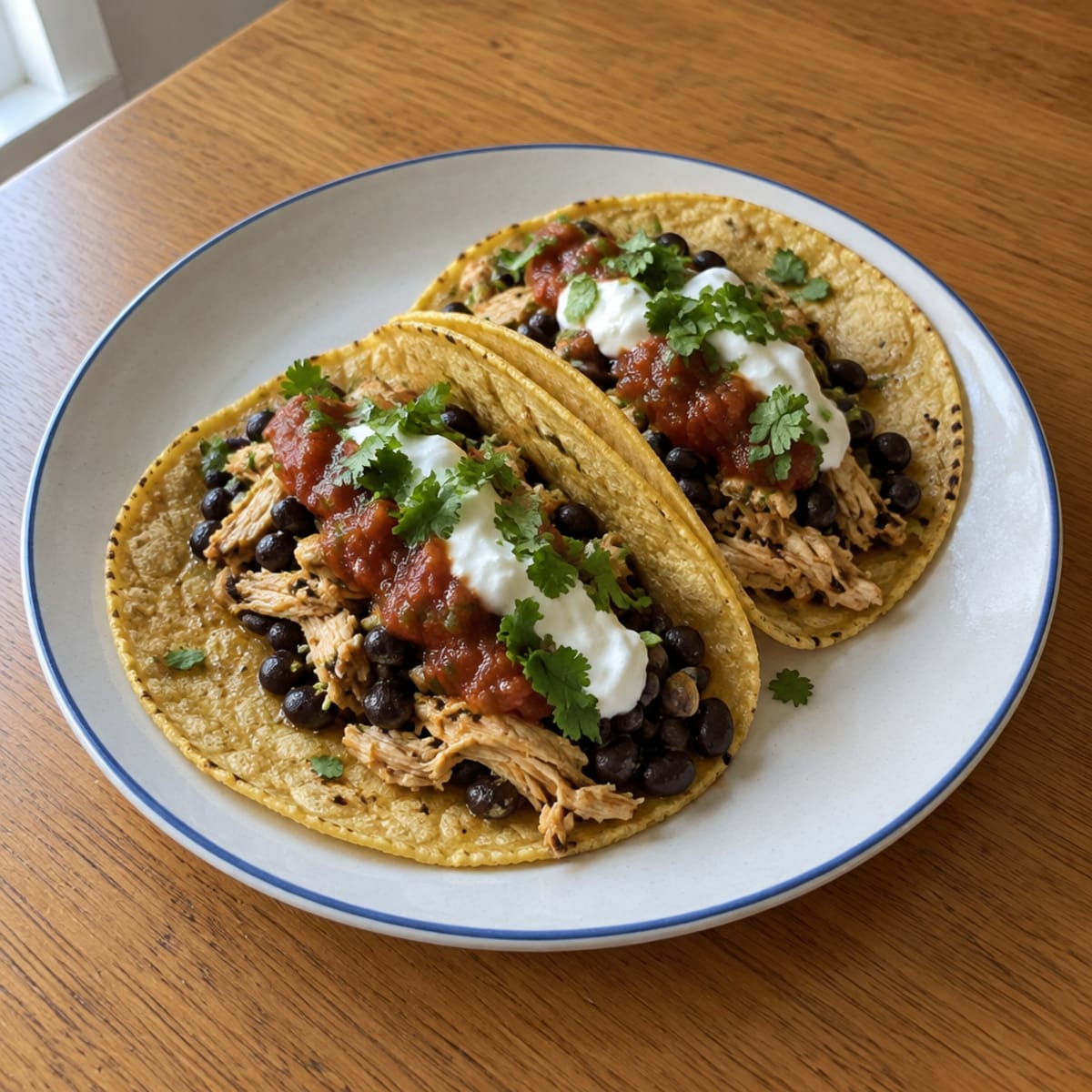 Shredded chicken and black bean tacos