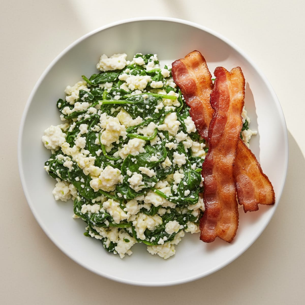 Cottage Cheese Scramble with Spinach and Turkey Bacon