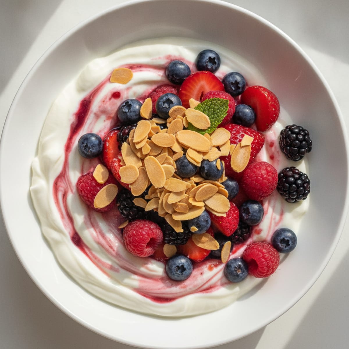 Greek Yogurt Protein Parfait with Mixed Berries and Almonds