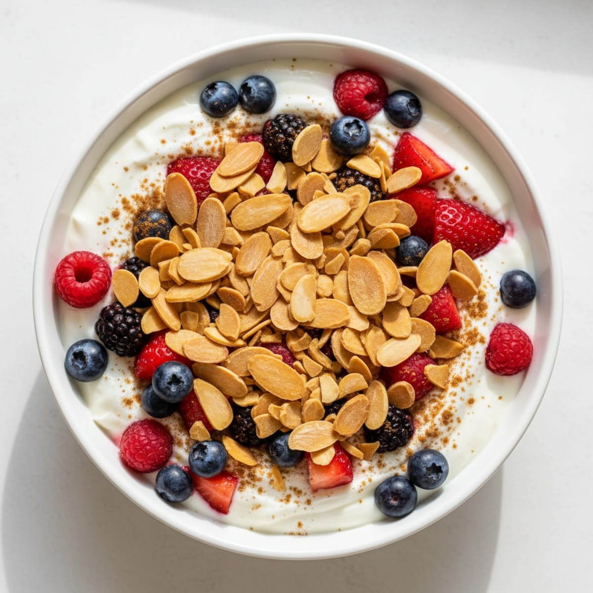 Greek Yogurt Protein Parfait with Mixed Berries and Almonds