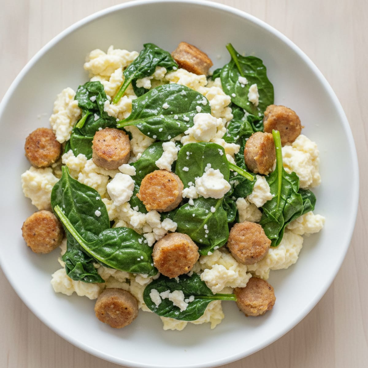 Egg White and Spinach Scramble with Turkey Sausage