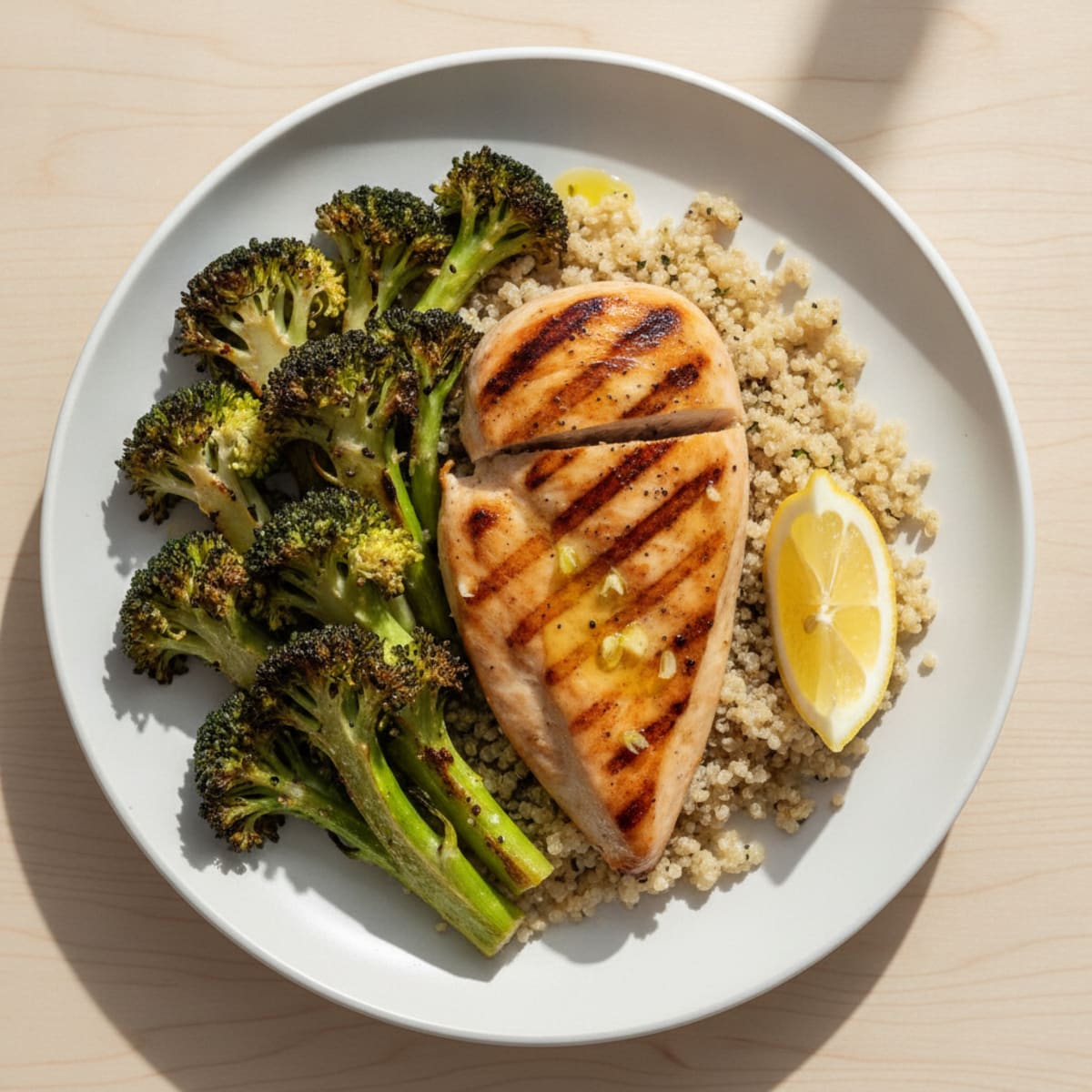 Grilled Chicken Breast with Quinoa and Roasted Broccoli