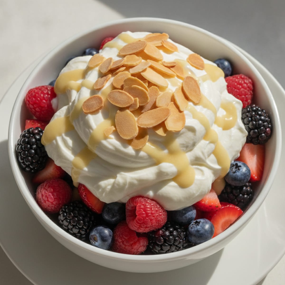 Greek Yogurt Protein Parfait with Mixed Berries and Almonds