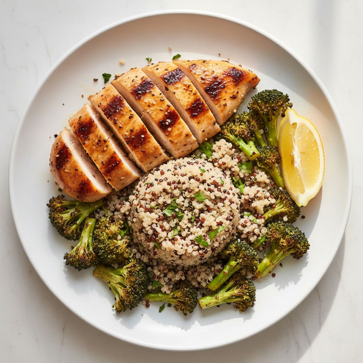 Grilled Chicken Breast with Quinoa and Roasted Broccoli
