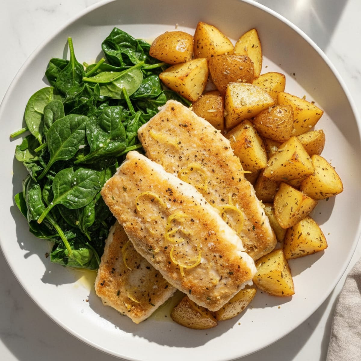 Lemon Herb Tilapia with Roasted Potatoes and Spinach