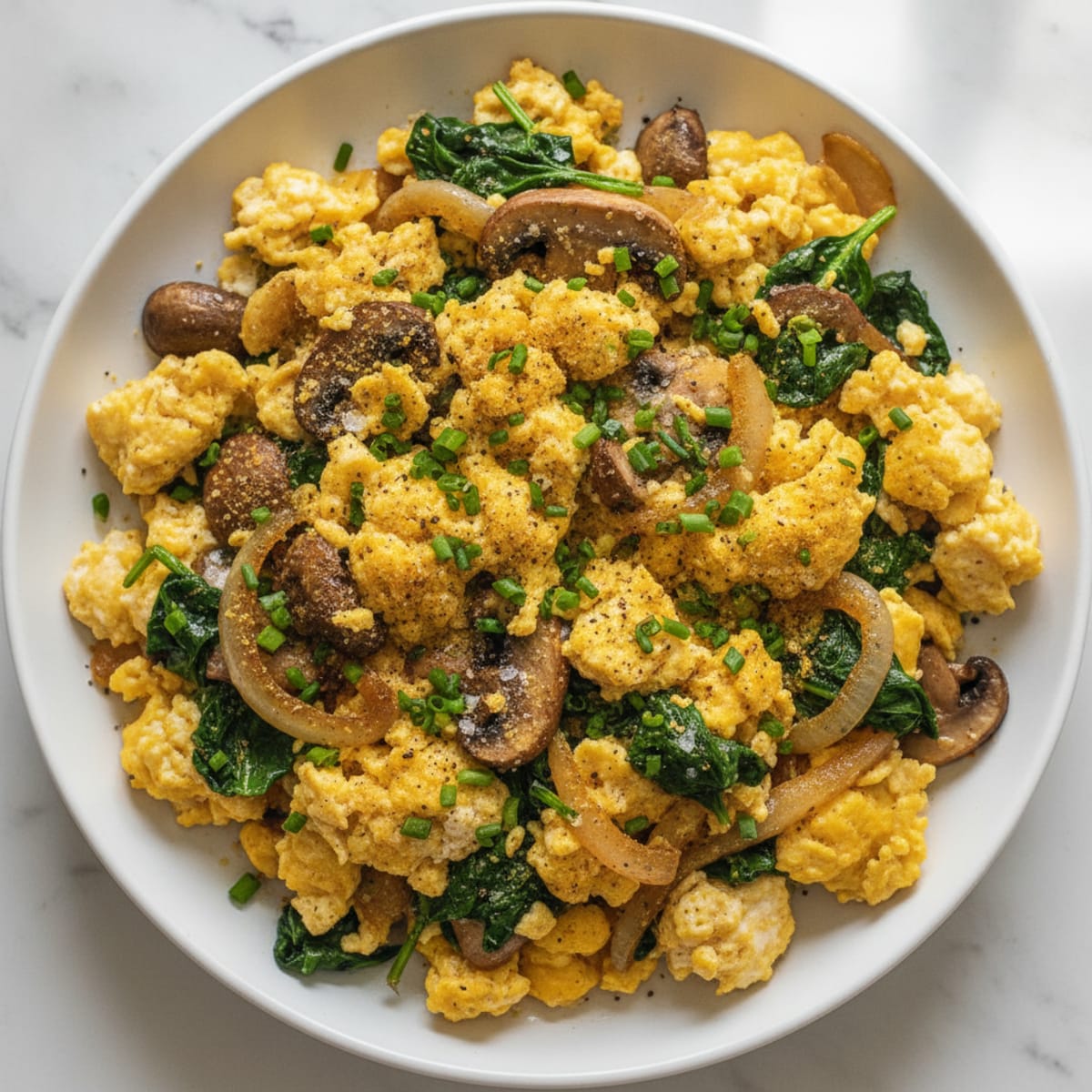 High Protein Eggs with Sautéed Mushrooms and Onions