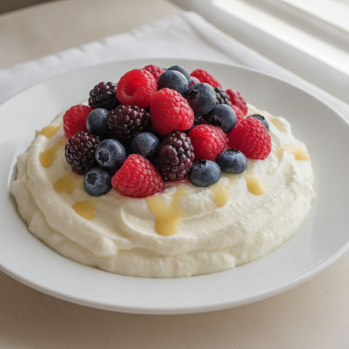 Blended Cottage Cheese Protein Pudding with Mixed Berries