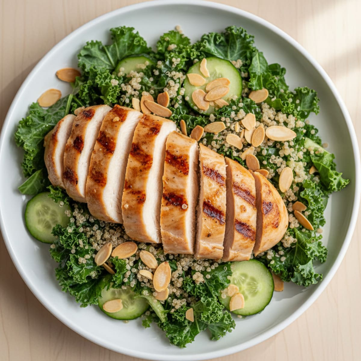 Grilled Chicken Breast with Crunchy Kale and Quinoa Salad