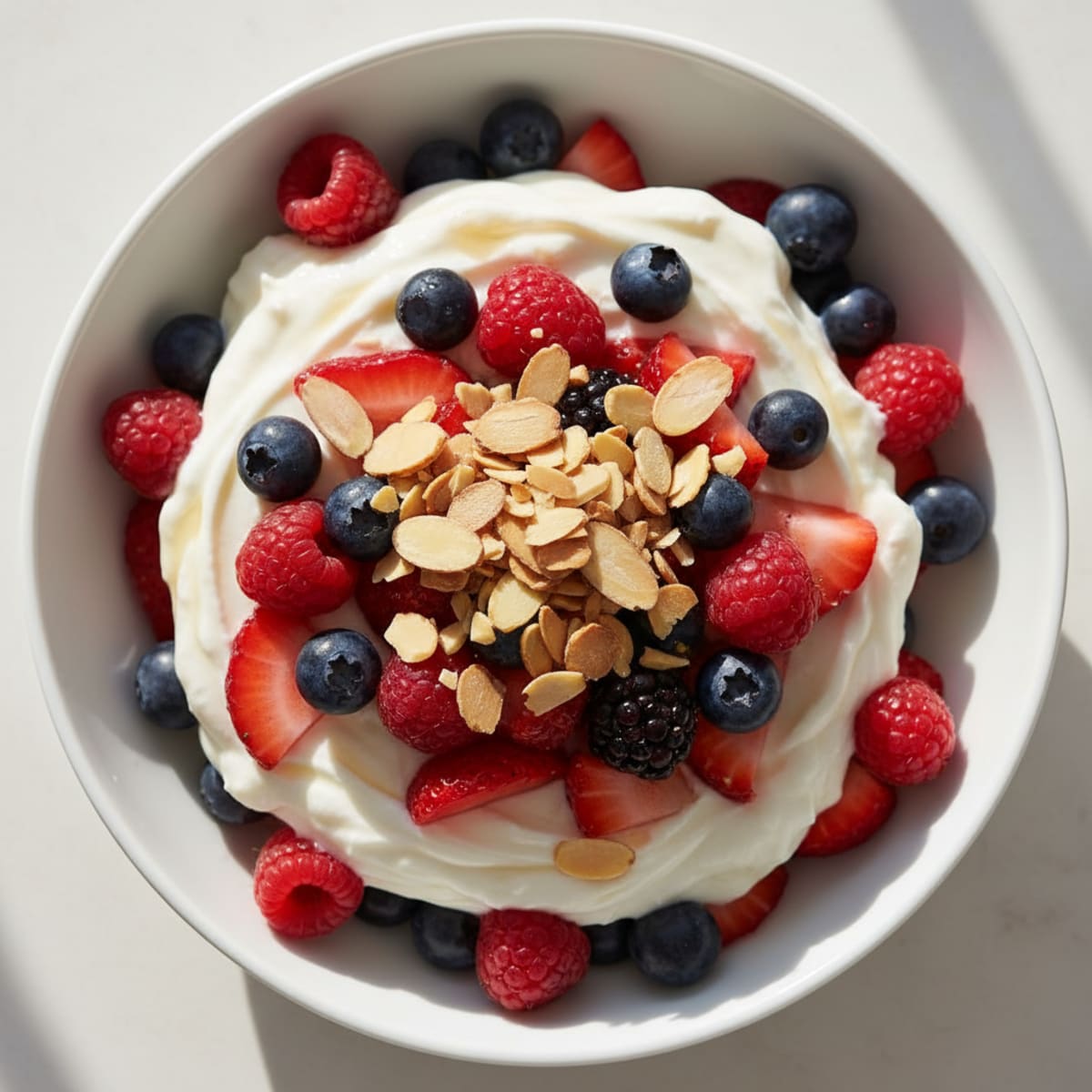 Greek Yogurt Protein Parfait with Mixed Berries and Almonds