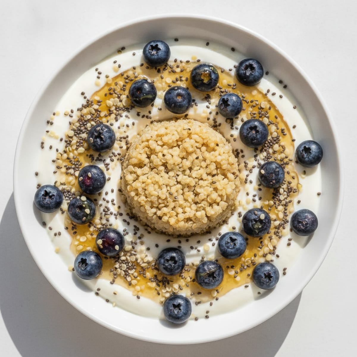 Silky Greek Yogurt Bowl with Chia, Hemp Seeds, Berries and Quinoa