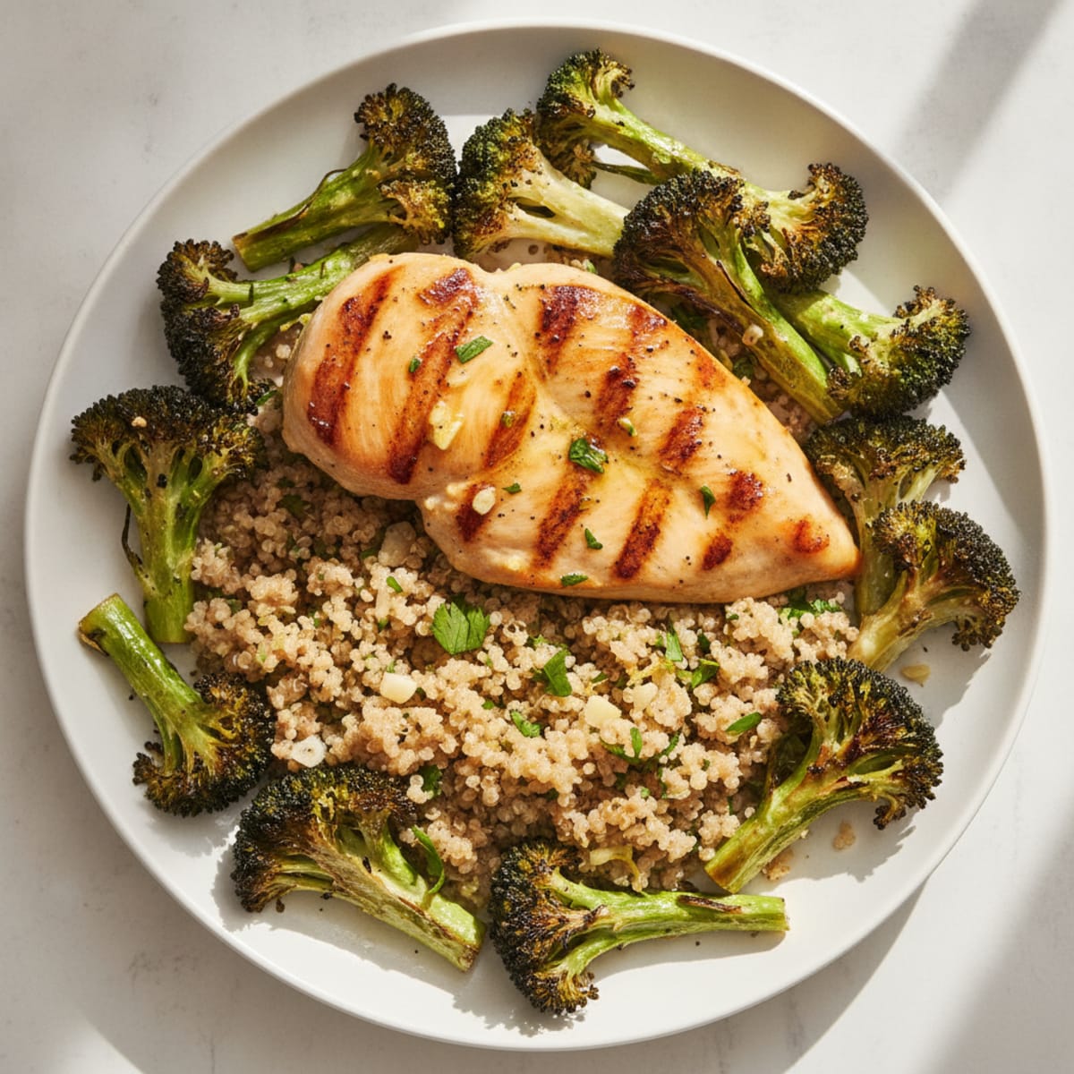 Grilled Chicken Breast with Quinoa and Roasted Broccoli