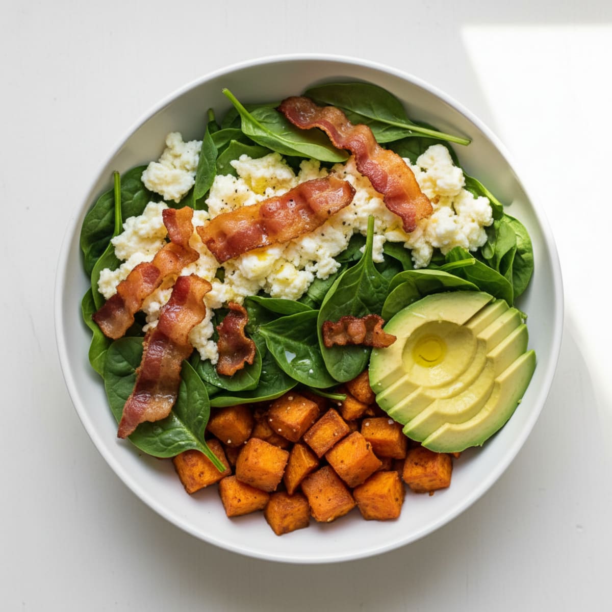 Crispy Turkey Bacon and Egg White Breakfast Bowl with Spinach