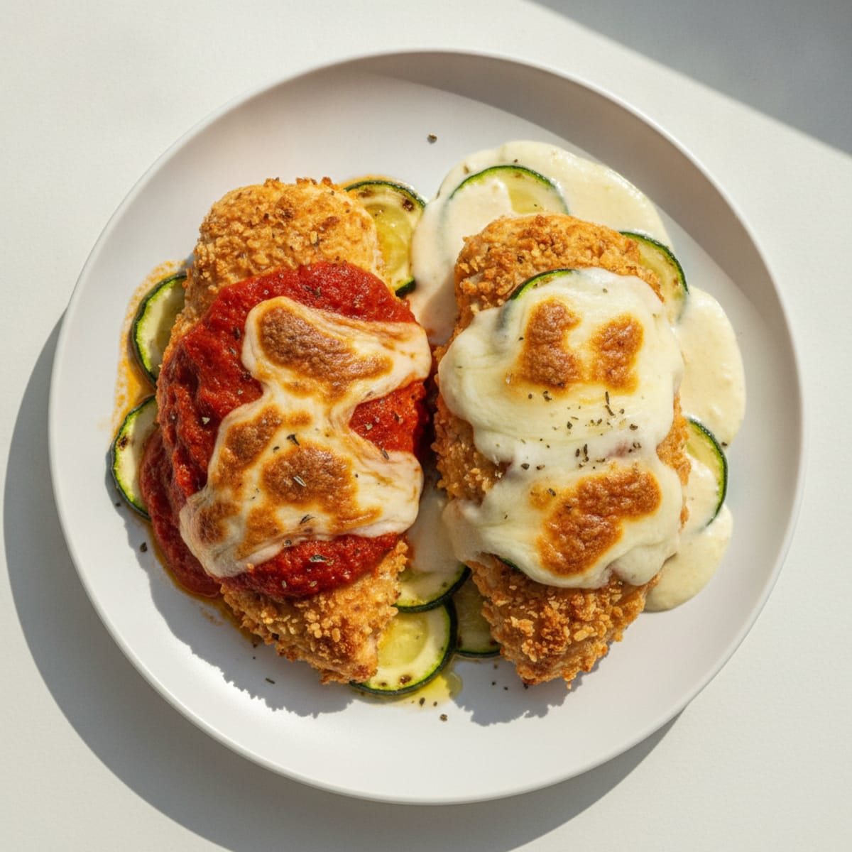 Baked Chicken Parmesan with Marinara and Alfredo Duo