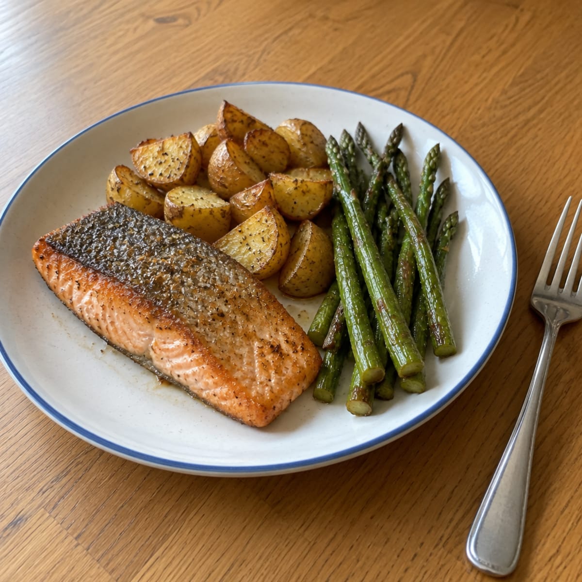 Air-fried salmon and asparagus