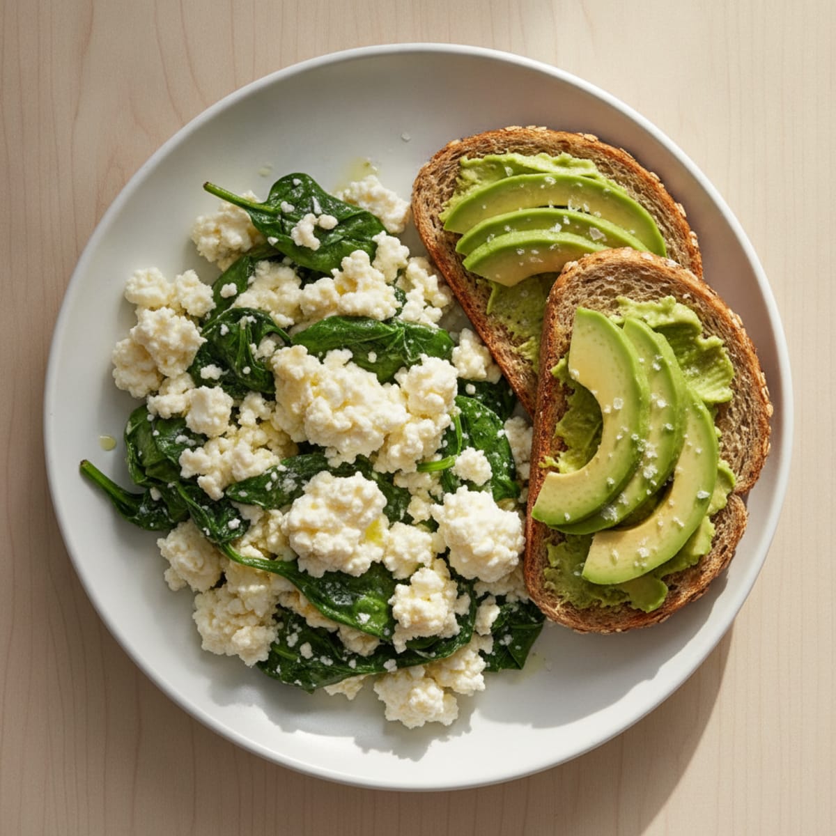 Egg White and Spinach Scramble with Cottage Cheese