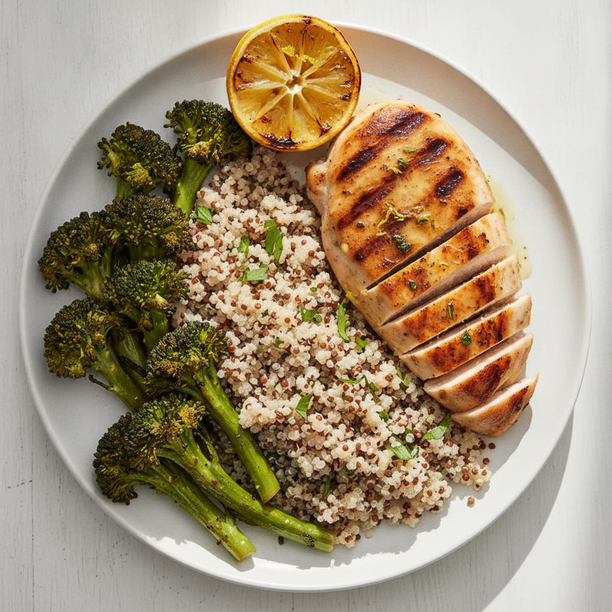 Grilled Chicken Breast with Quinoa and Roasted Broccoli