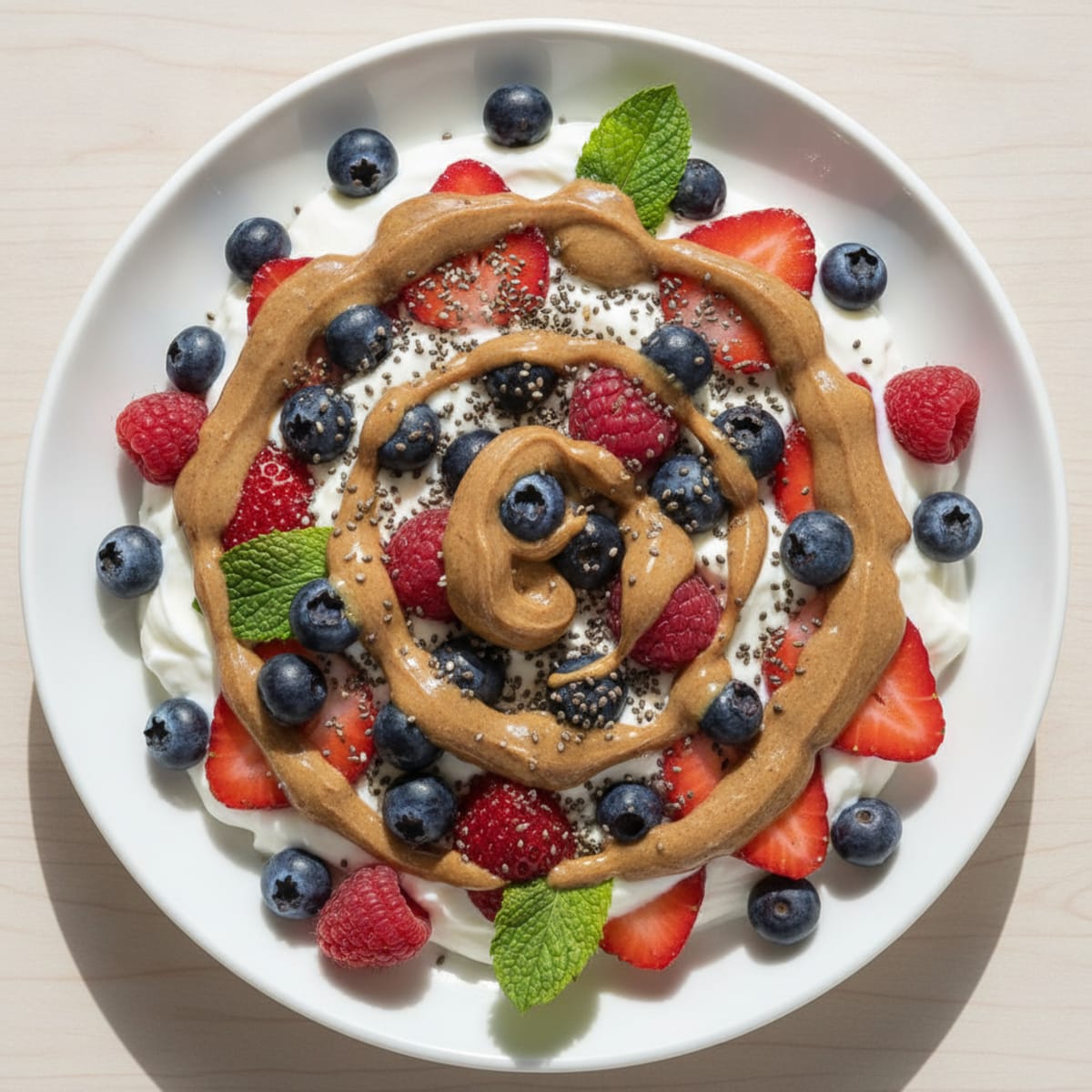 Greek Yogurt Parfait with Mixed Berries and Almond Butter