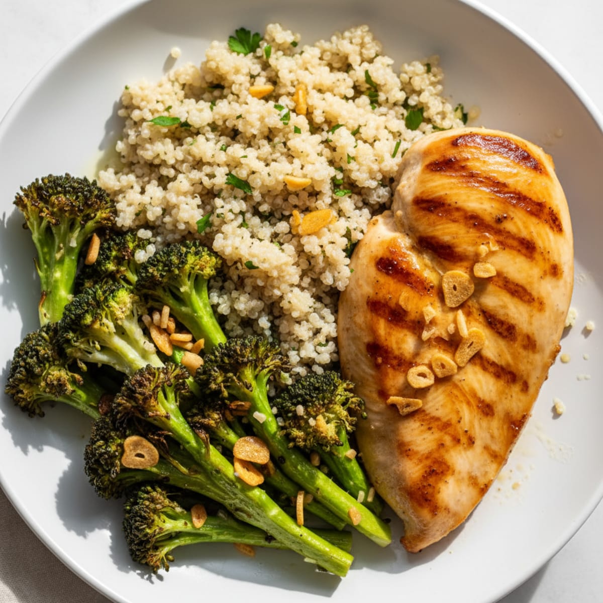 Grilled Chicken Breast with Quinoa and Roasted Broccoli