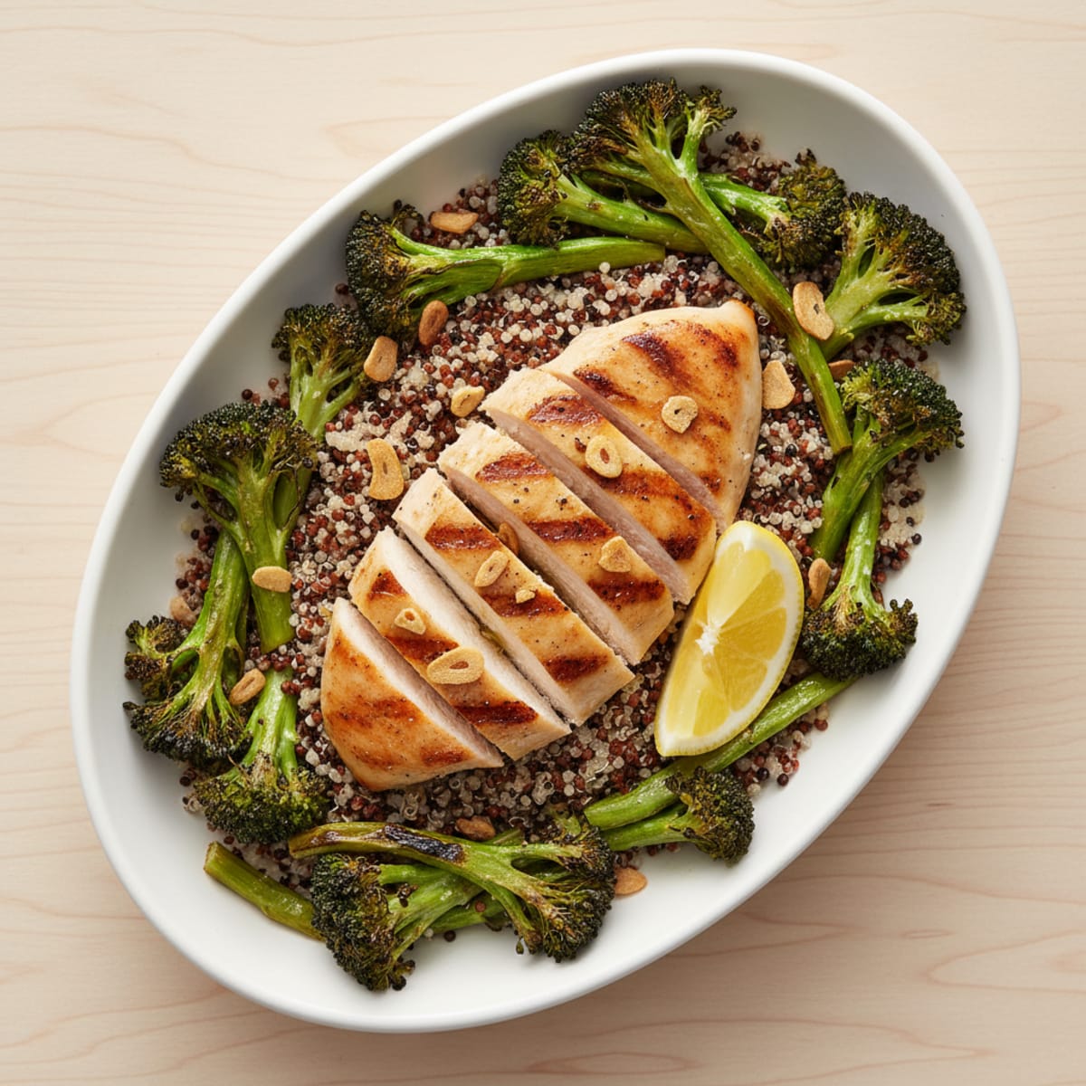 Grilled Chicken Breast with Quinoa and Roasted Broccoli