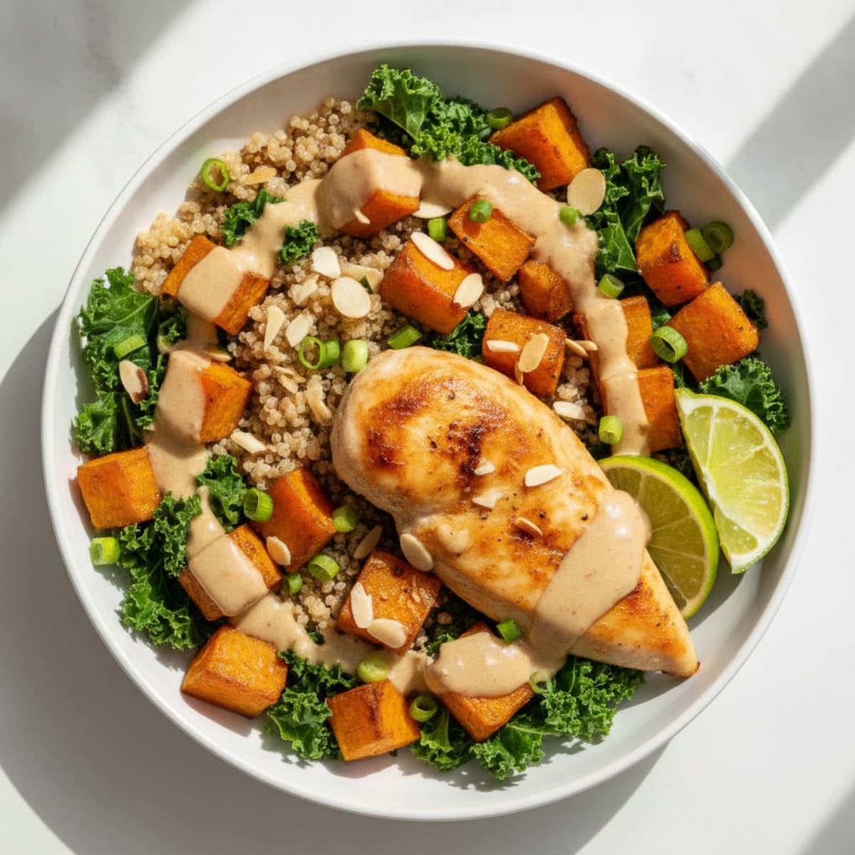 Sweet Potato Quinoa Bowl with Almond Sauce