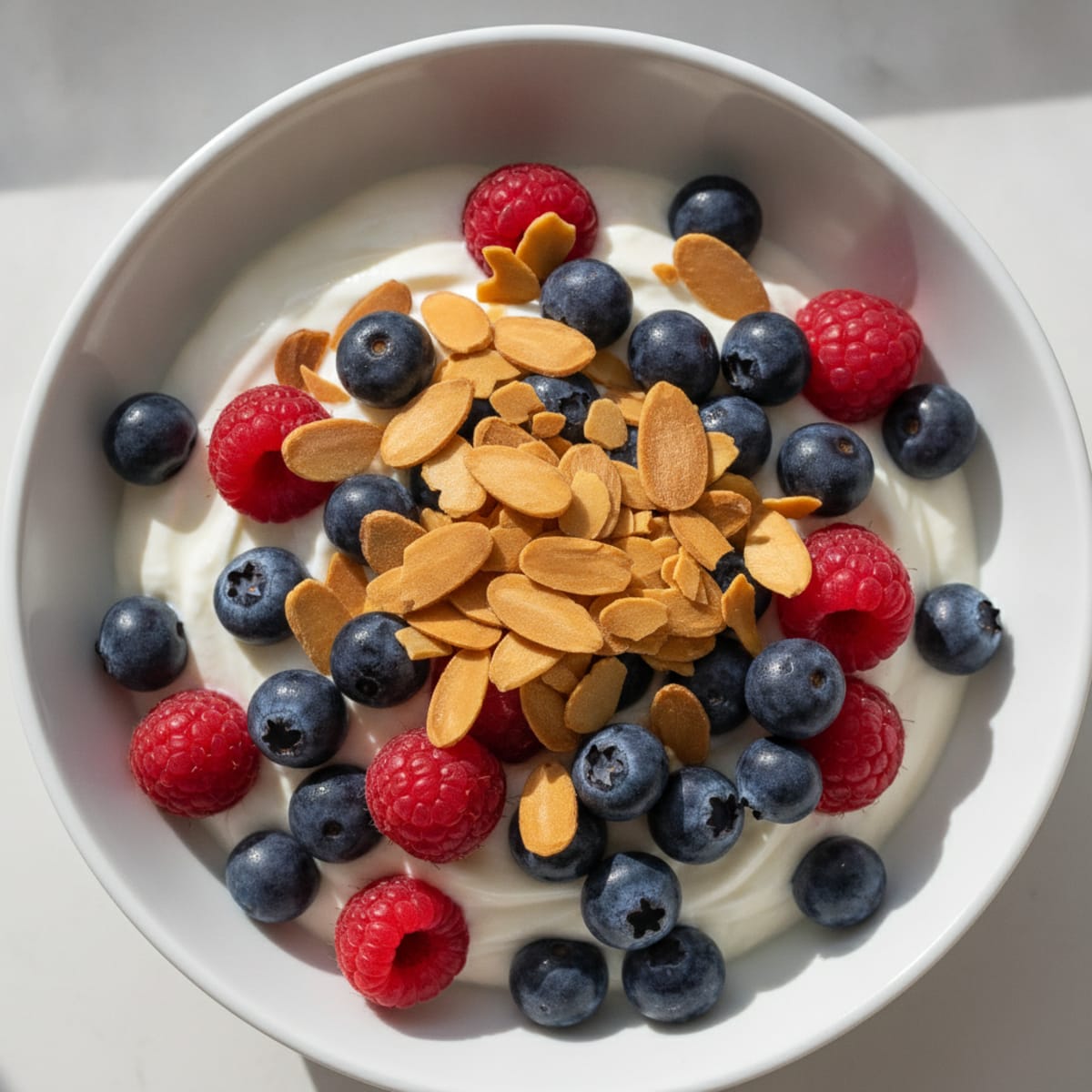 Greek Yogurt Protein Parfait with Mixed Berries and Almonds
