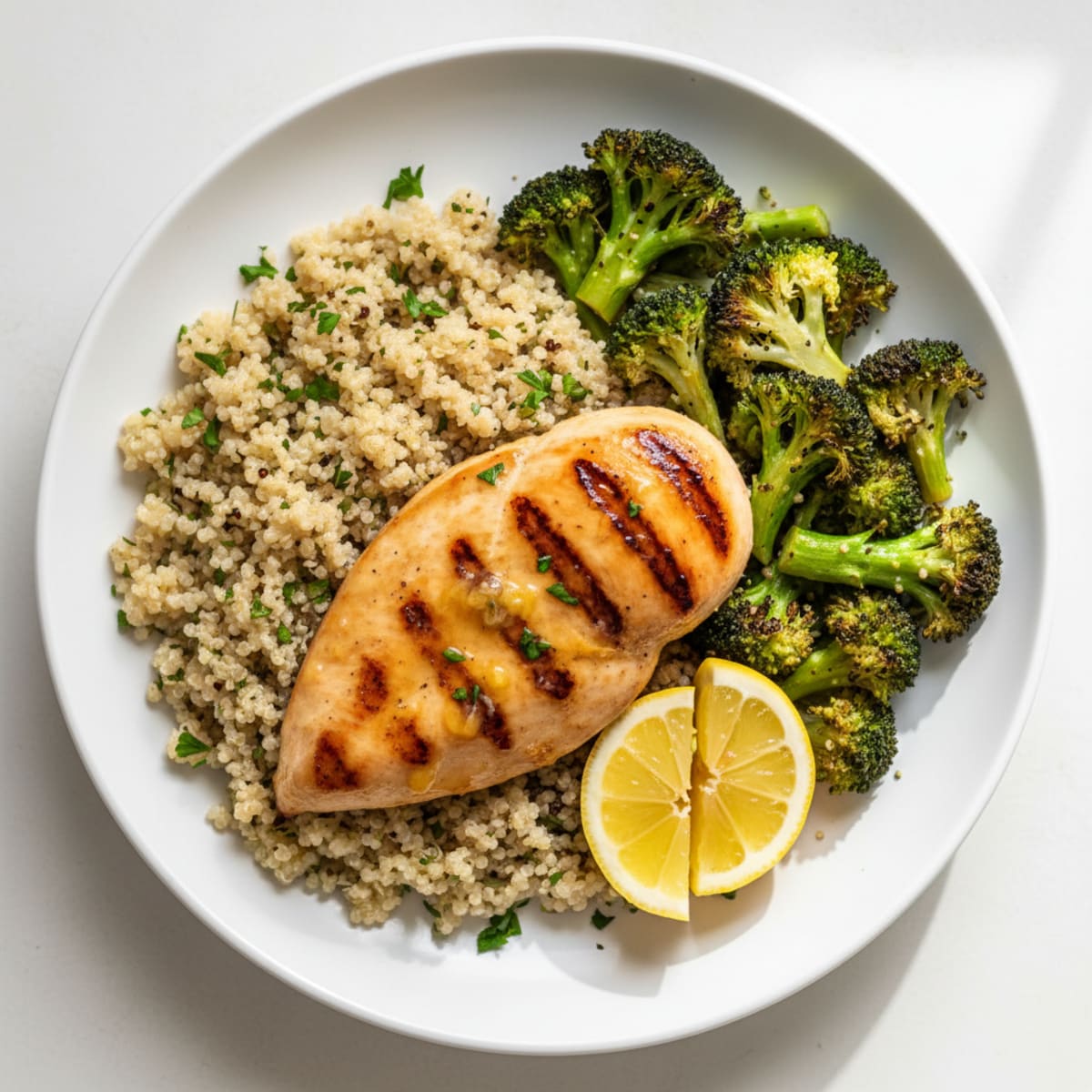 Grilled Chicken Breast with Quinoa and Roasted Broccoli
