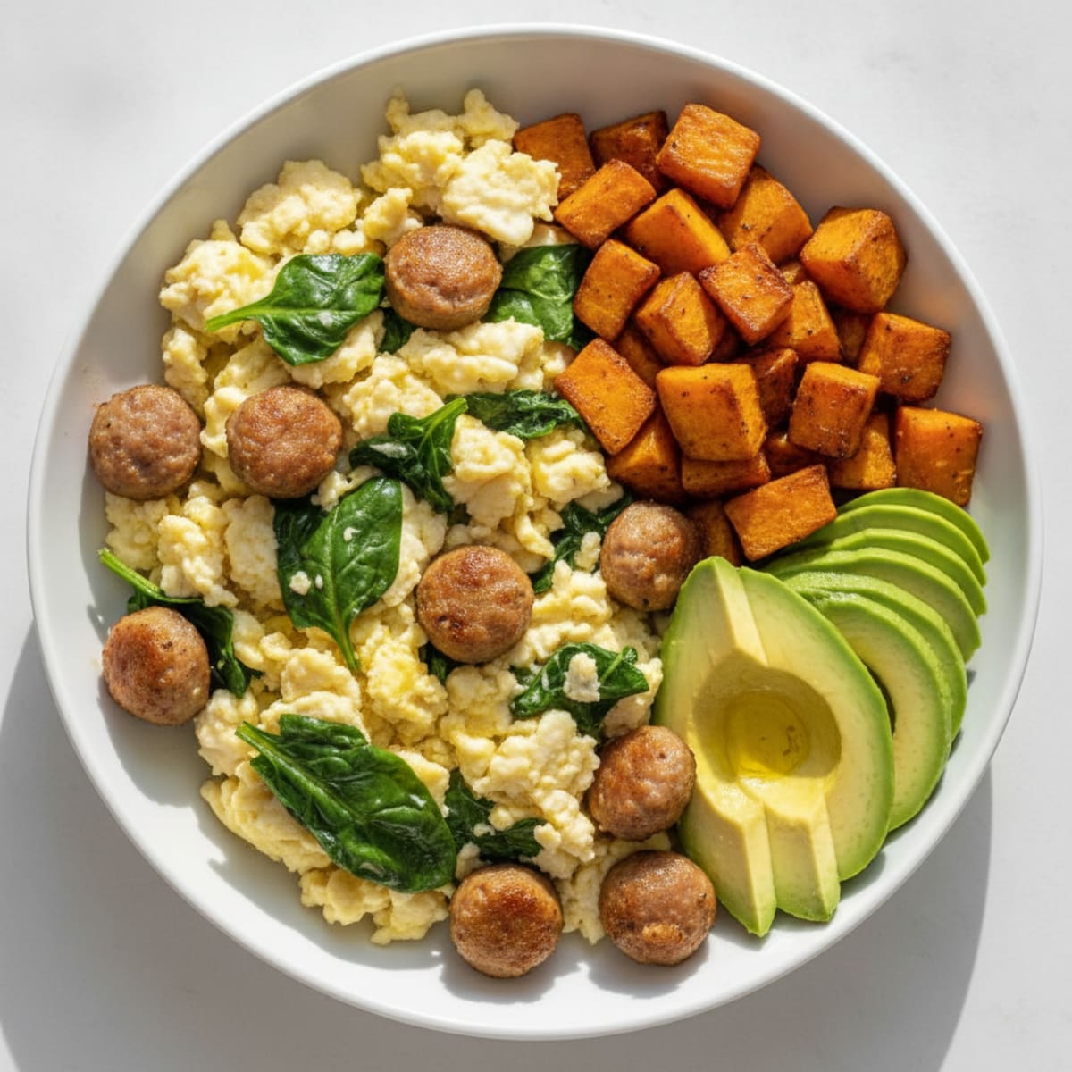 Scrambled Egg Whites with Turkey Sausage and Spinach