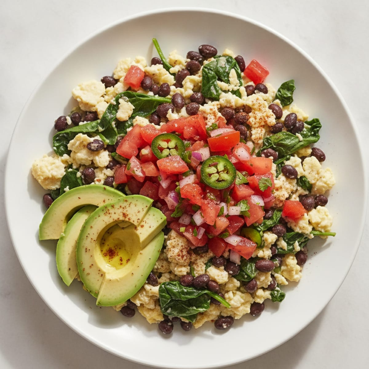Egg White Scramble with Black Beans and Pico de Gallo
