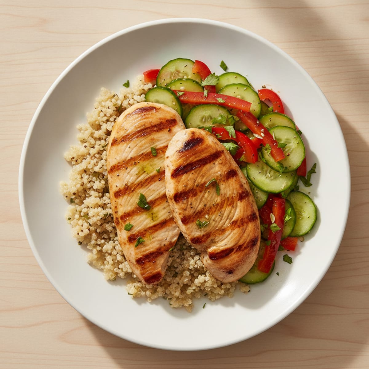 Grilled Turkey Breast with Quinoa and Crisp Veggie Salad