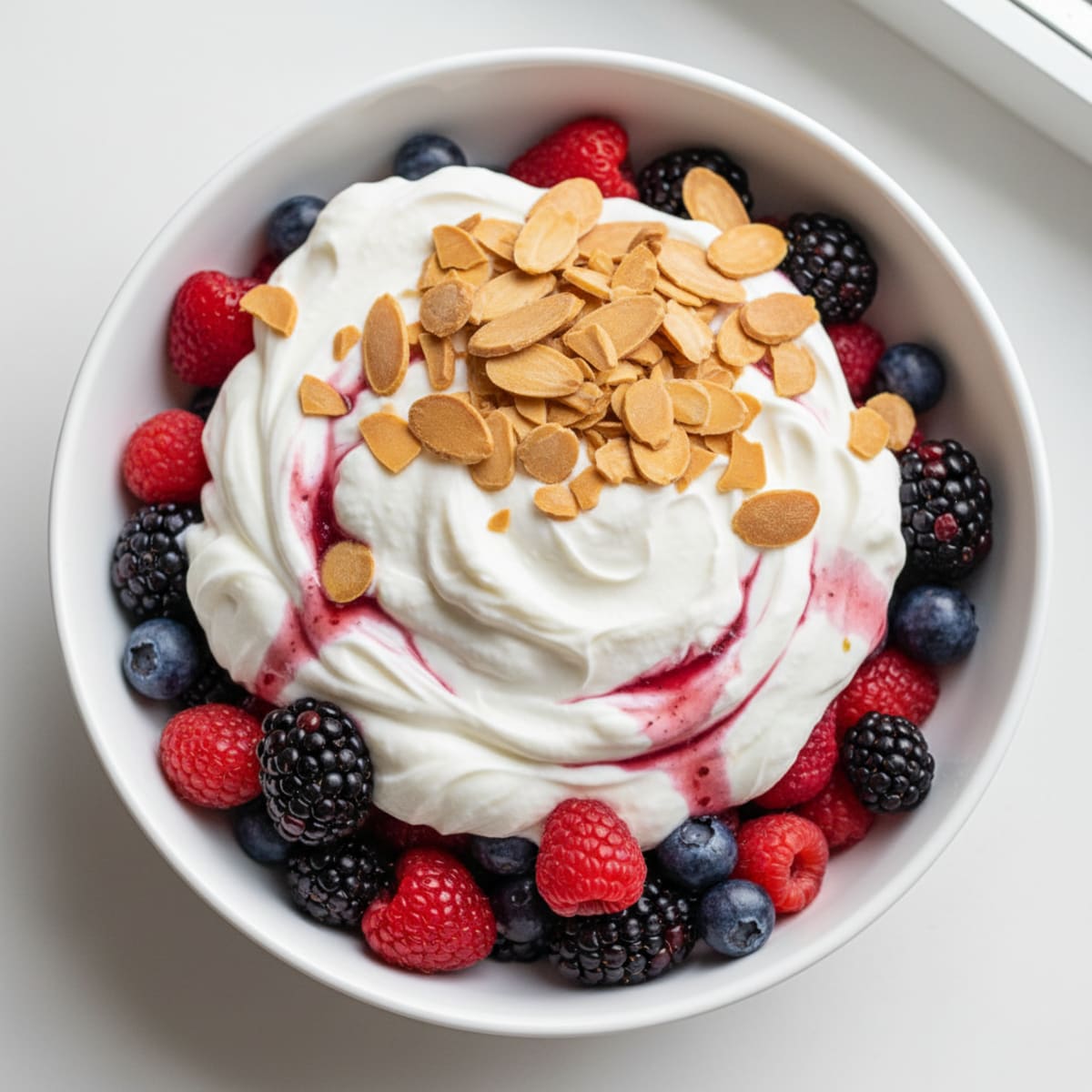 Greek Yogurt Protein Parfait with Mixed Berries and Almonds